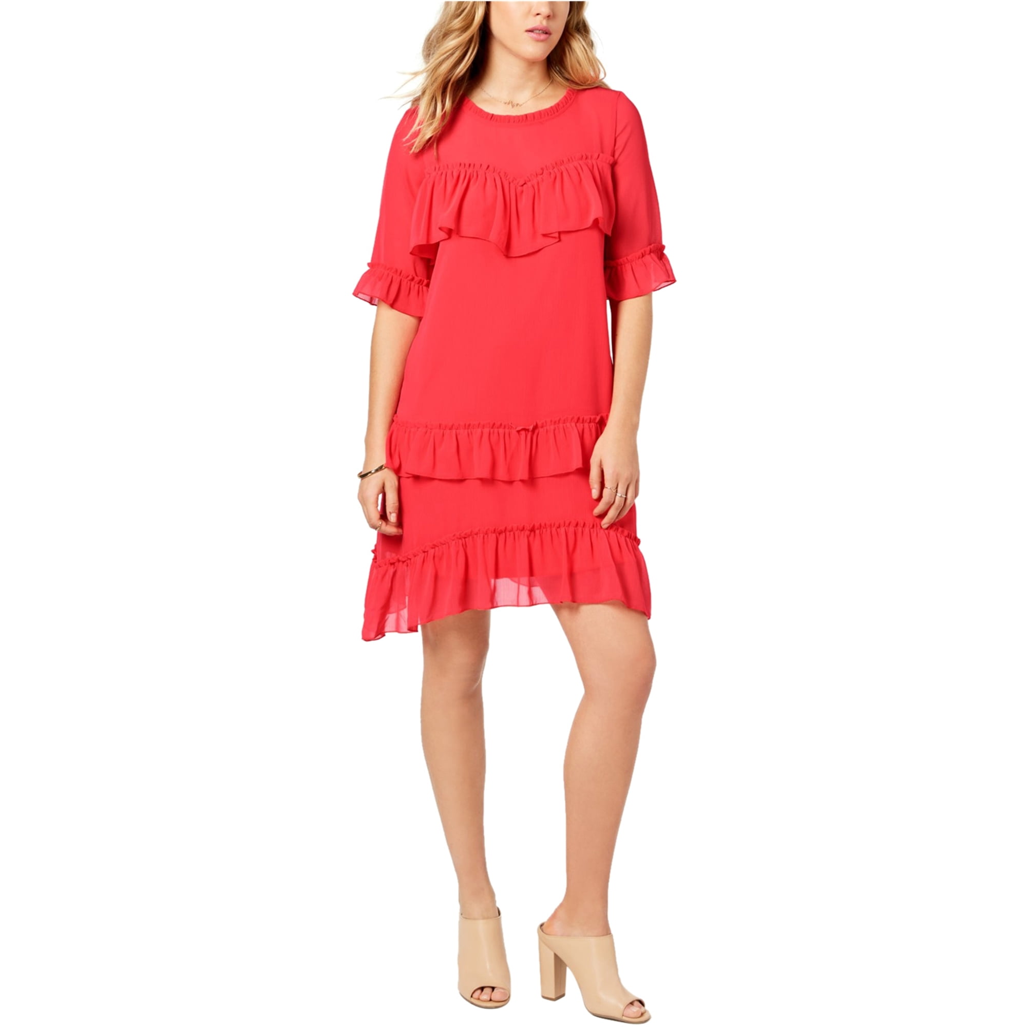 Kensie Womens Ruffled Aline Dress, Pink, XSmall