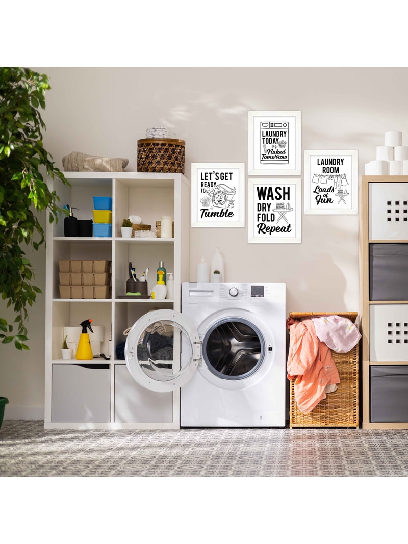 Runtoo Laundry Room Wall Decals – Large 'Wash Dry Fold Repeat' Quote, Vinyl Sticker, Waterproof, Removable