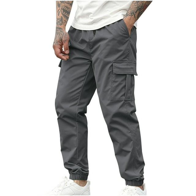Hurxie Deals Mens Twill Cargo Work Pants Ripstop Jogging Pants with Pockets Quick-dry Hiking Woking Pants Gray,M