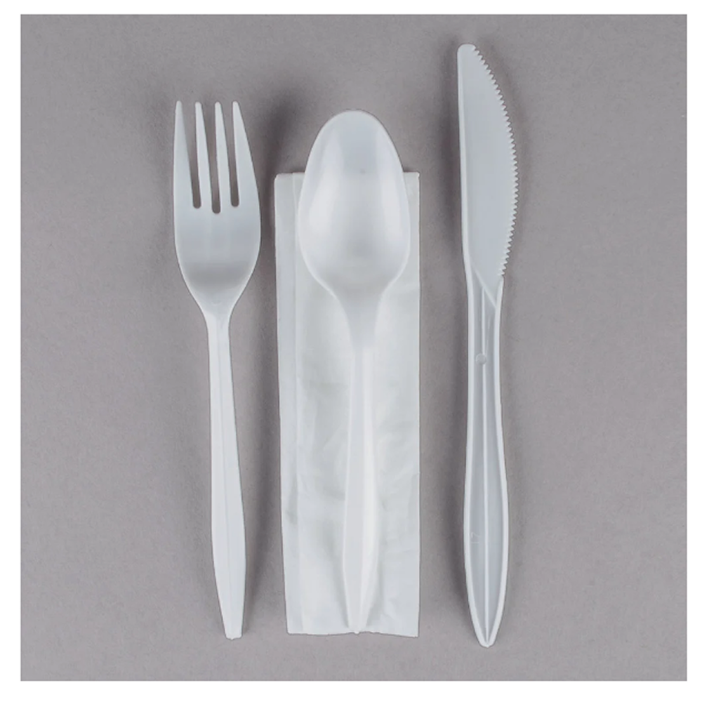 Choice Medium Weight White Wrapped Plastic Cutlery Set with Napkin