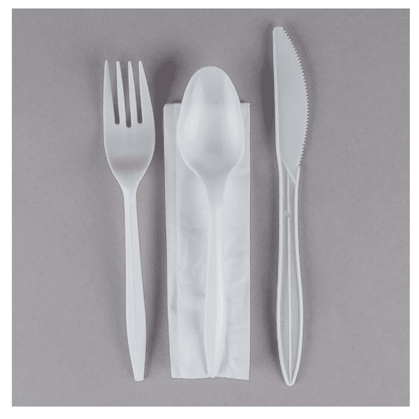 Choice Medium Weight White Wrapped Plastic Cutlery Set with Napkin