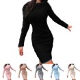 thumbnail image 3 of Women Bodycon Mini Jumper Dress Ladies Long Sleeve Party Sweater Knitted Dresses, 3 of 8