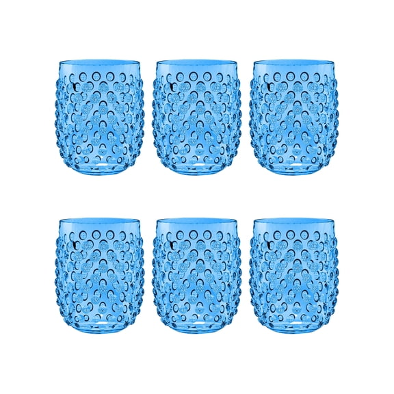 Hobnail Acrylic Stemless Wine Glass - Cobalt Blue - 15 oz - Set of 6