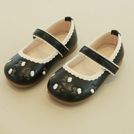 

HAOTAGS Girls Dress Shoes Wedding Flower Heels Glitter Princess Shoes for Kids Toddler Black Size 31