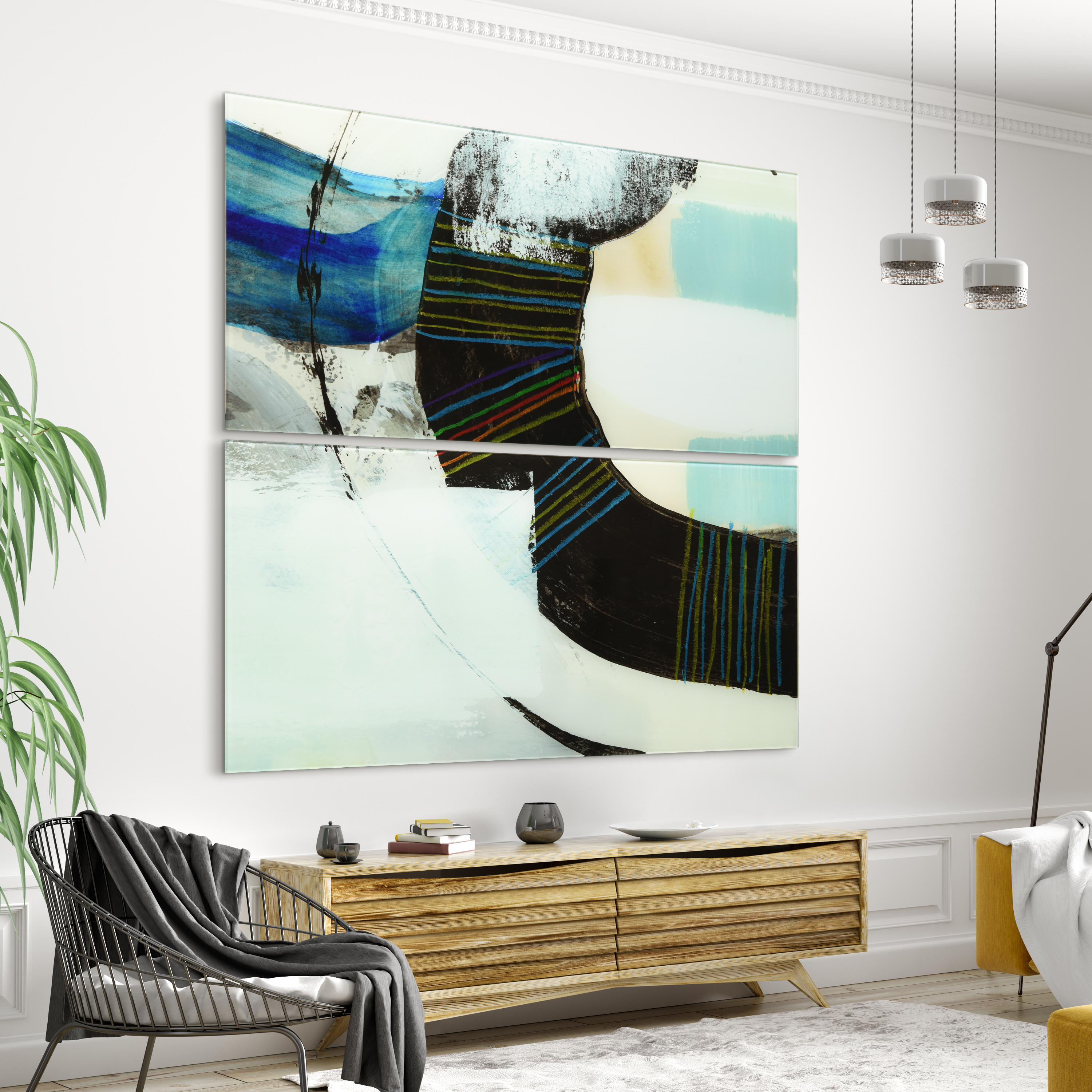 "Kabuki I AB" Frameless Free Floating Tempered Glass Panel Graphic Abstract Wall Art, 36 in x 72 in