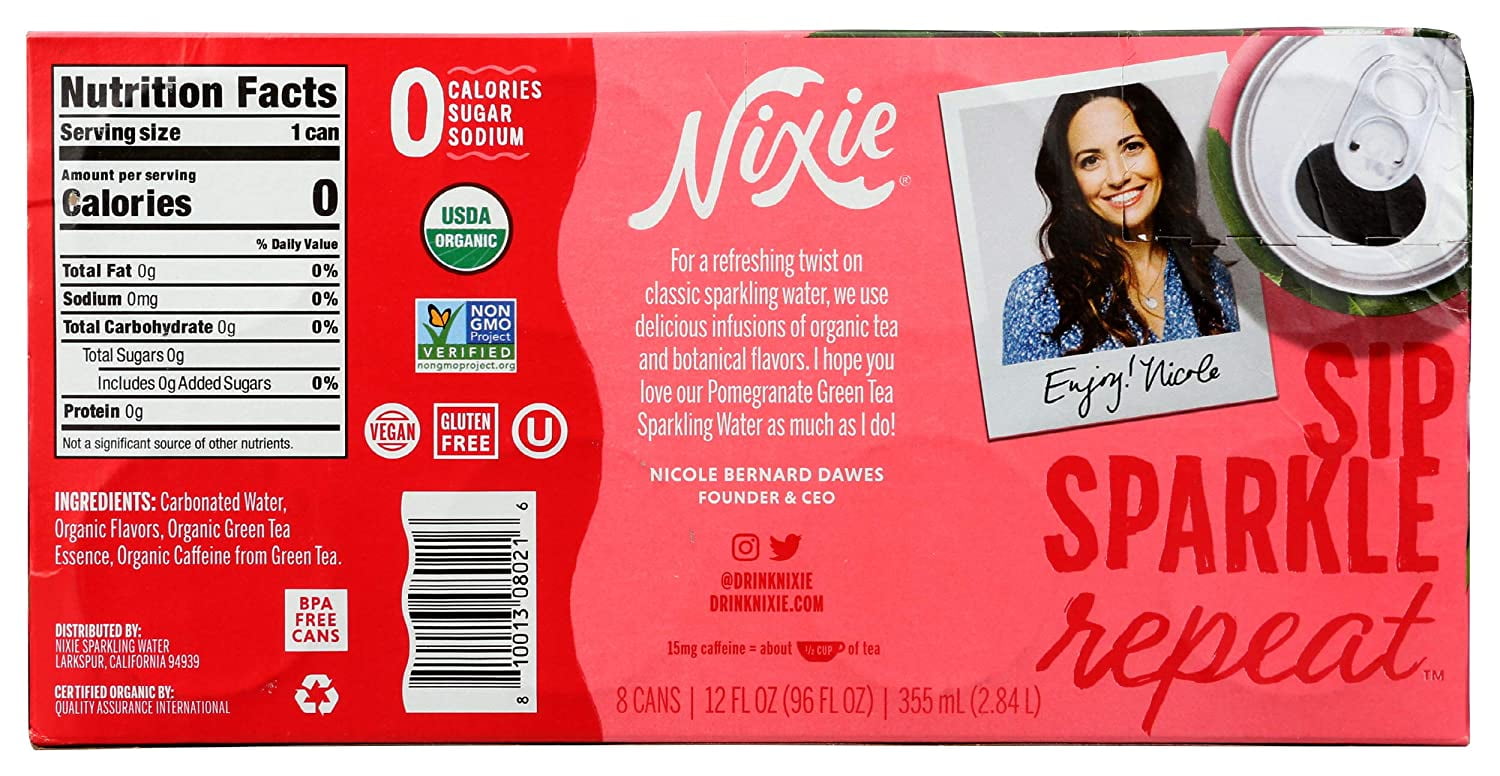 Nixie Sparkling Water, Green Tea Pomegranate Organic, 12 Ounces - Pack Of 1