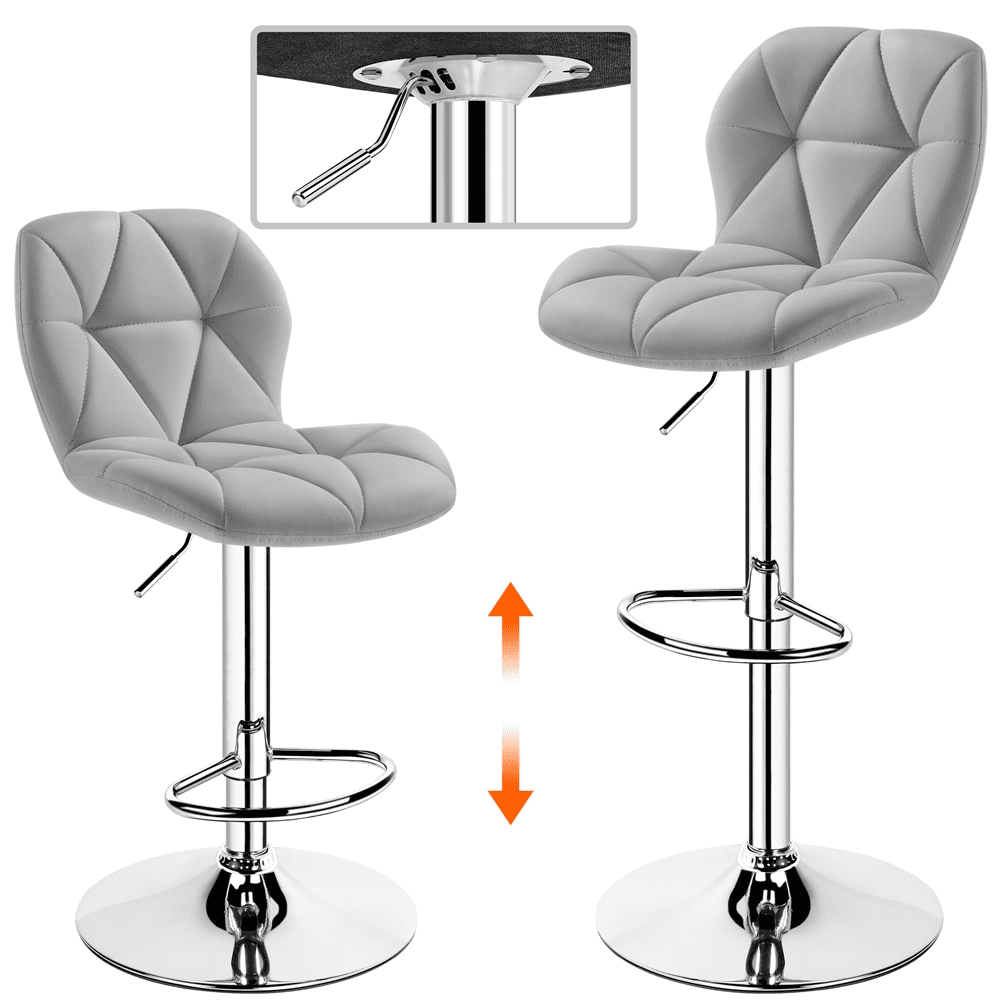 Alden Design Adjustable Counter-Height Faux Leather Modern Barstool, Set of 2, Light Gray