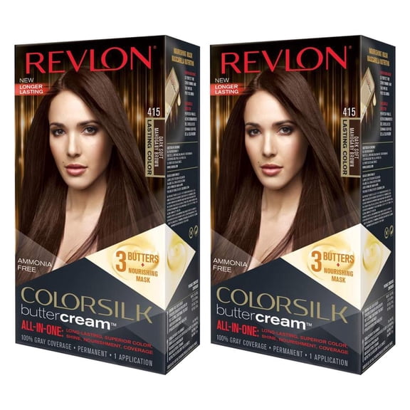 Pack of (2) Revlon Colorsilk Buttercream Hair Dye, #415 Dark Soft Mahogany Brown, Hair Color 1.6 FL OZ