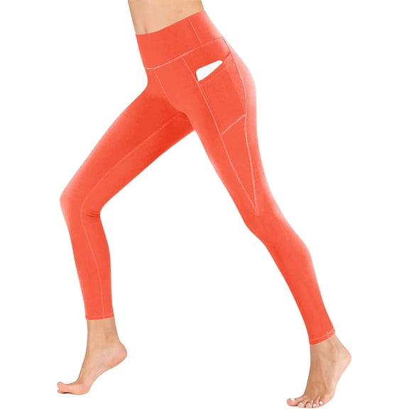 RYRJJ Yoga Pants for Women with Pockets Tummy Control High Waisted Leggings Workout Sports Running Athletic Tight Pants(Orange;S)