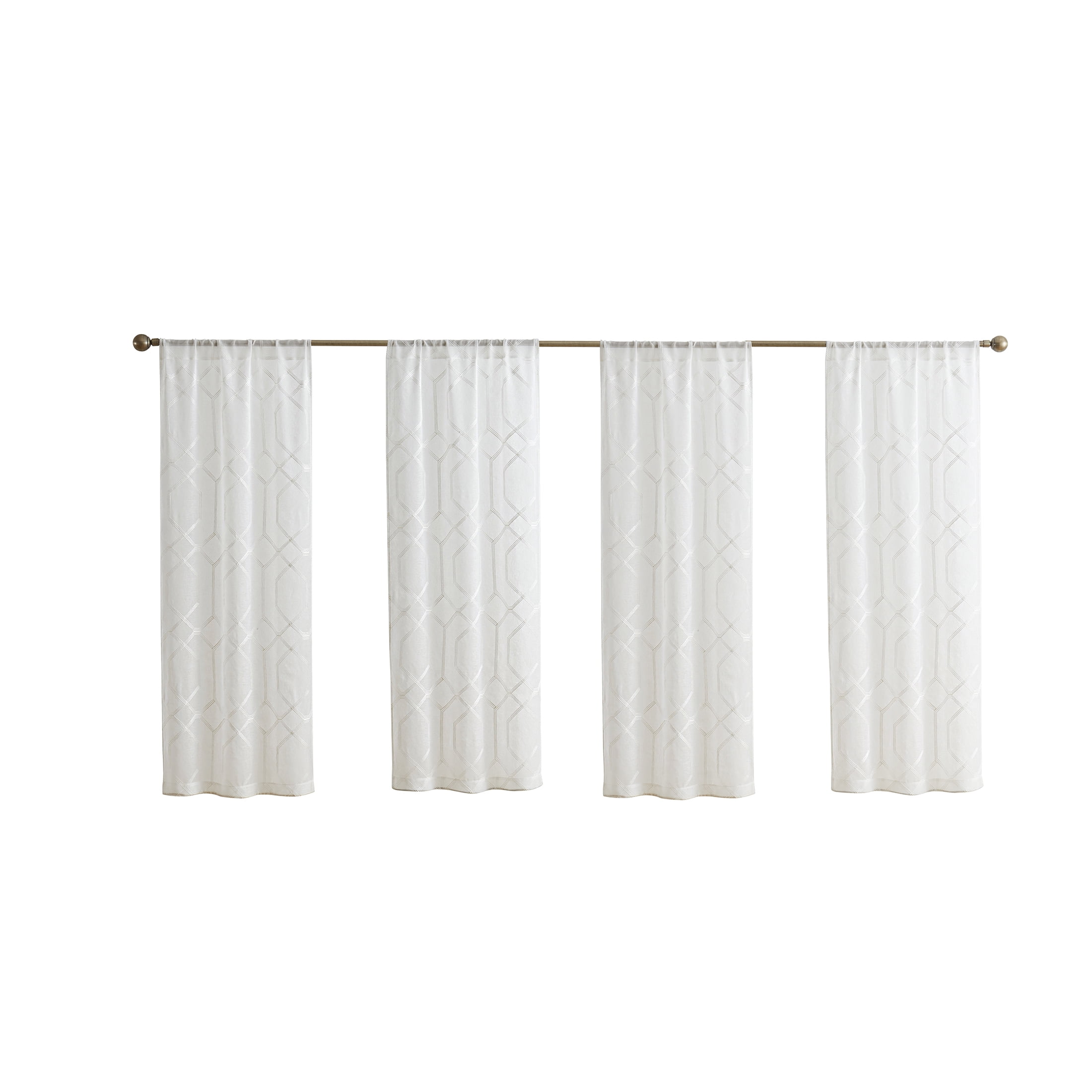 Mainstays Modern Geometric Embroidered Rod Pocket Sheer Curtains, Set of 4, White, 28" W x 63" L