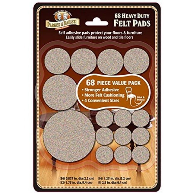 Parker & Bailey 253680 Multi-Sized Heavy Duty Self-Adhesive Felt Pads, 68 Count