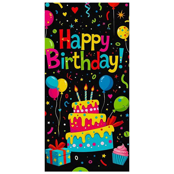 Colorful Birthday Themed Background Happy Birthday Banner with Cake Balloons and Stars Party Supplies Photography Props Birthday Decoration Decor Backdrop for Party Celebrations