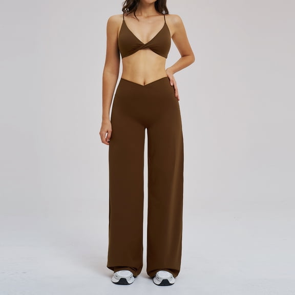 PISONIC Workout Sets for Women 2 Piece Yoga Outfits Twist Front Halter Sports Bras High Waist Flared Leggings Yoga Pilates Outfits Exercise Gym Sets