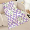 thumbnail image 5 of 1 Piece Purple and White Plaid Smiley Face Flannel Blanket - Soft, Durable, Quick-Drying, Easy Care Camping Blanket Perfect Gift |   Fun Design, 5 of 9
