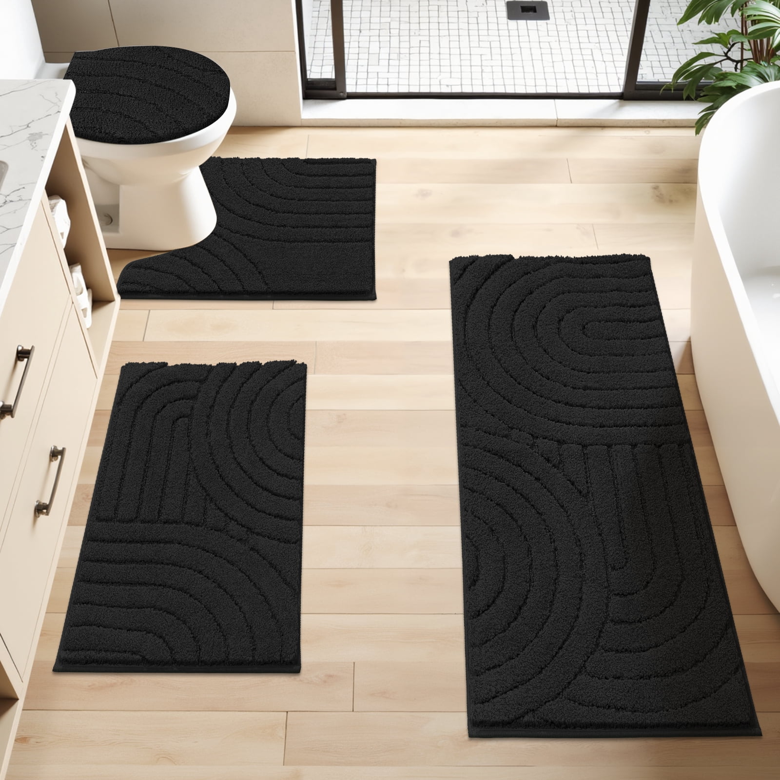 Ileading Bathroom Rugs Sets 4 Piece with Toilet Lid Cover, Non Slip Bathroom Mats Extra Soft Bath Rugs Absorbent Shaggy Rugs Perfect Plush Mats