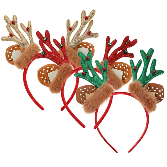 Homoyoyo Reindeer Antler Headband Set, 3 Pieces Soft Plush Holiday Costume Accessories, Assorted Colors, Comfortable Fit