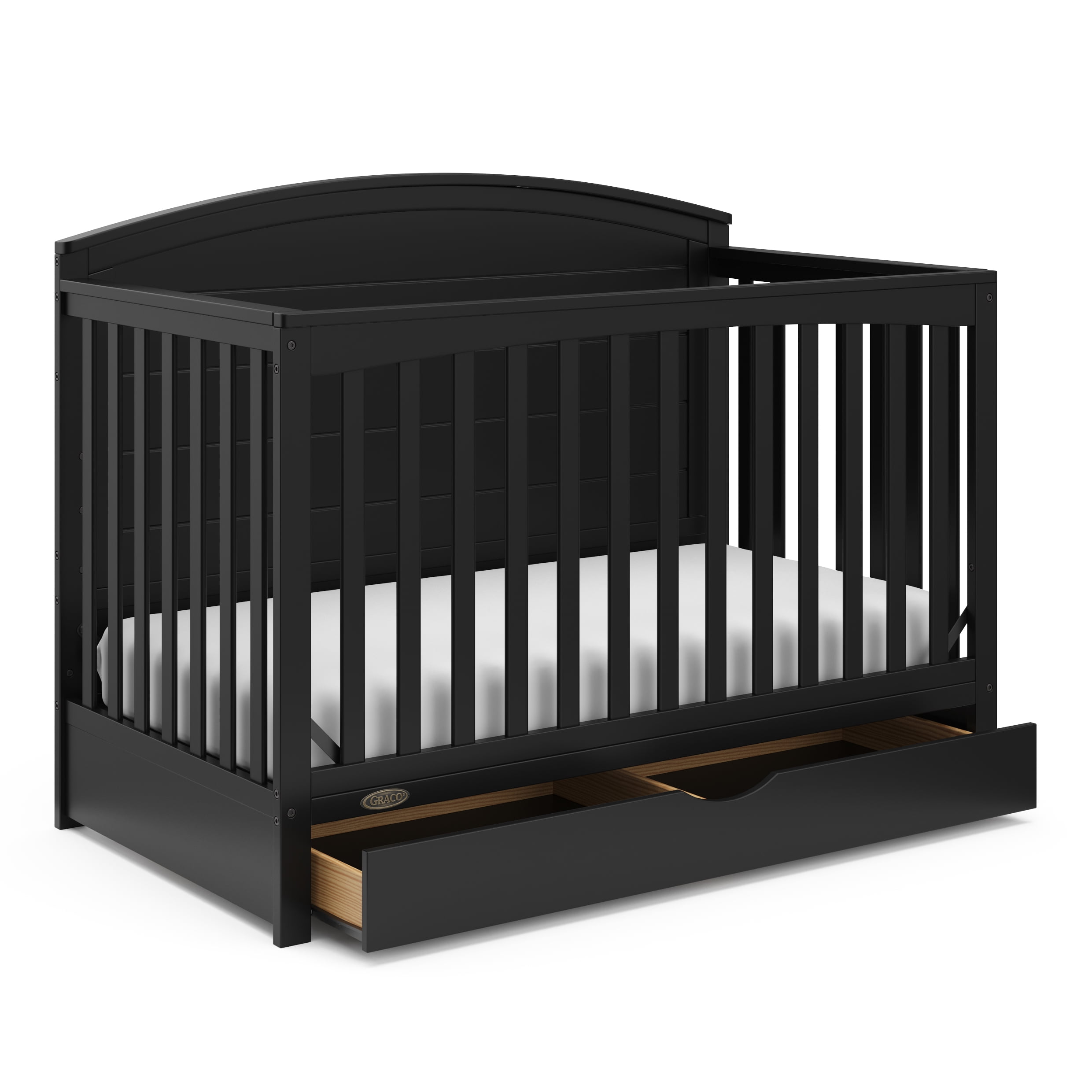 Graco Bellwood 5-in-1 Convertible Crib with Drawer and Premium Crib & Toddler Mattress Bundle, Black