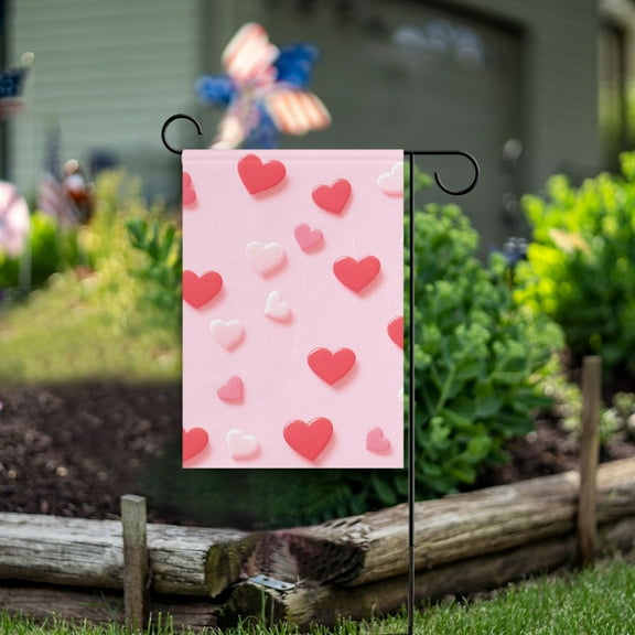 Valentine's Day Hearts Garden Flag Double Sided Outdoor Banners for Courtyard Outdoor Lawn Farmhouse Holiday Decorations