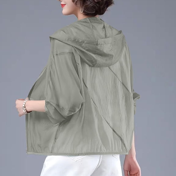 Nfurl Lightweight Sun Jacket for Women Breathable Long Sleeve Hooded UV Protection Jackets with Pockets Summer Outdoor Athletic Jacket Khaki,Size L