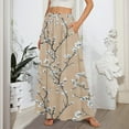 thumbnail image 2 of WTOBBY Women's Retro Floral Tie-Dye Print Flowy Flared Maxi Skirt with Ruffle Hem, A-Line Elastic Waist Elegant Tiered Bohemian Long Skirt for Vintage Casual Style,Khaki L, 2 of 5
