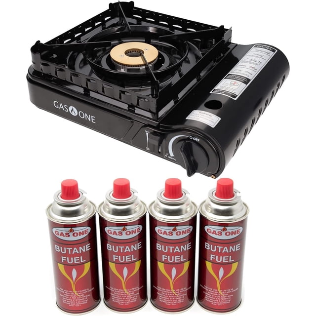 Estufa de camping Gas One GS-3900 de 15 000 BTU, combustible dual y 4 butano