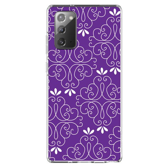 DistinctInk Clear Shockproof Hybrid Case for Samsung Galaxy Note 20 (6.7" Screen) - TPU Bumper, Acrylic Back, Tempered Glass Screen Protector - Purple White Floral