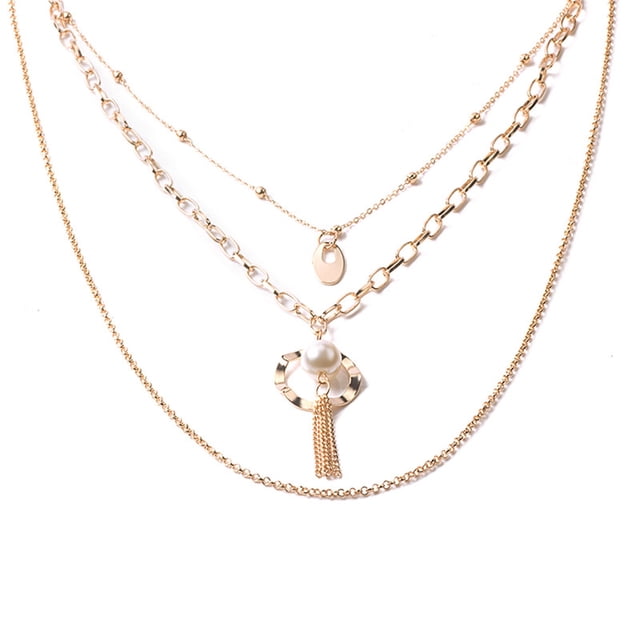 TIMIFIS Collier Dames Mode Multicouche Géométrique Couture Perle Lettre Collier Cadeau de Saint Valentin