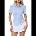 thumbnail image 2 of Conjuntos Casuales de Negocios para Mujer, Blusas Elegantes e Informales de Verano con Botones y Peplum, Camisas A Rayas 2025 Azul L, 2 of 8