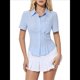 thumbnail image 2 of Conjuntos Casuales de Negocios para Mujer, Blusas Elegantes e Informales de Verano con Botones y Peplum, Camisas A Rayas 2025 Azul XL, 2 of 8