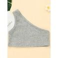 thumbnail image 4 of goowrom Toddler Kid Girl Casual Outfits Sets, Solid Color Oblique Shoulder Crop Tops with Elastic Waist Side Ruched Drawstring Shorts, 4 of 9