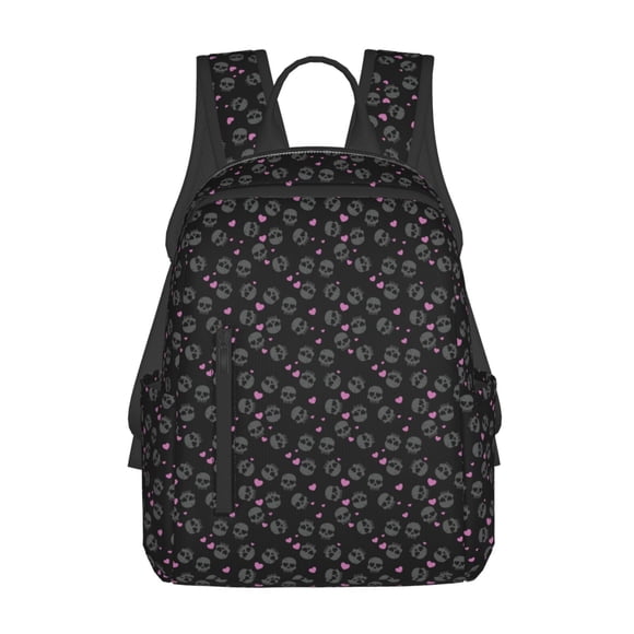 Saiise Cool Skull Love Pattern Lightweight Backpack Durable Casual Twill School Travel Daypack for Men and Women