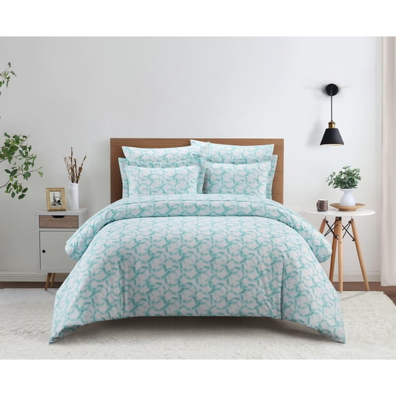 Chic Home Christi 7-Piece Geometric Watercolor Bed in a Bag Duvet Set, Queen, Aqua