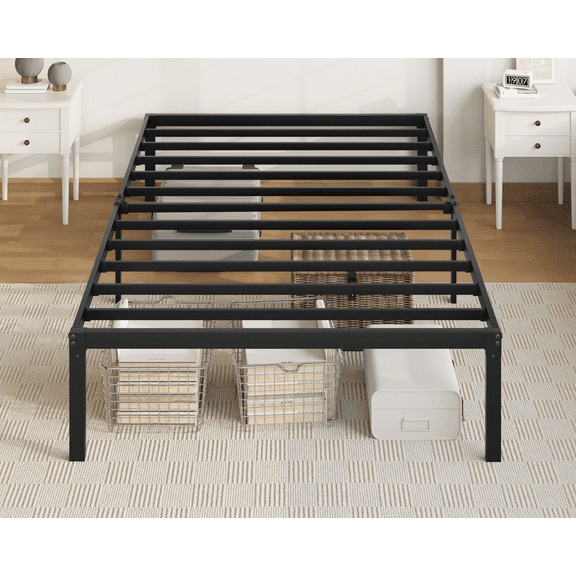 Allewie Twin Bed Frame, 14 inch Metal Platform Beds with Storage Space, No Box Spring Needed and Easy Assembly, Black