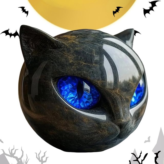 Halloween Cat Sculpture Resin Tabletop Statue For Home Decor () Black Blue