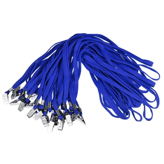 Unique Bargains ID Card Badge Holder with Flat Lanyards, Blue, 25 Pack