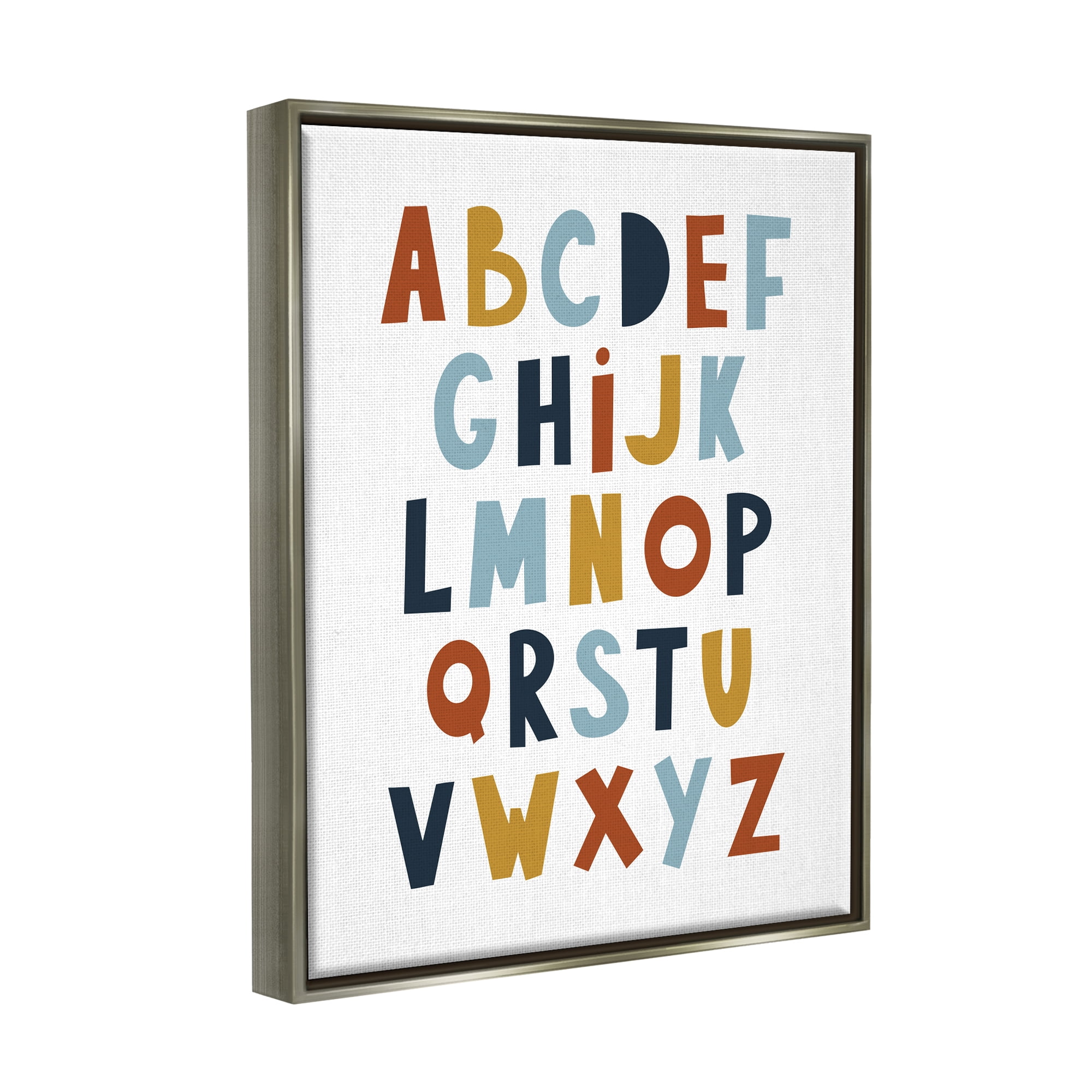 Stupell Industries Natural Tones Alphabet Typography Painting Gray Floater Framed Canvas Art Print Wall Art, 25 x 31