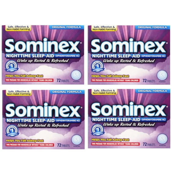 4 Pack - Sominex Original Formula Night-Time Sleep Aid Tablets, 72 Count