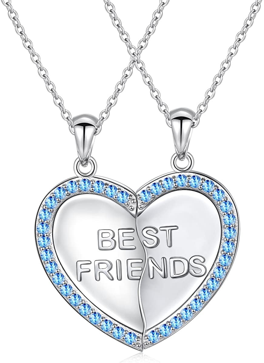 S925 Sterling Silver Best Friend Bestie Necklaces Heart 2 Piece ...
