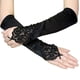 thumbnail image 1 of Guantes de ópera negros, guantes largos de noche, sin dedos, de satén, con codos, guantes de vestir elegantes, guantes de boda, de novia, de fiesta, estilo años 20 para mujer (6 piezas,, 1 of 4