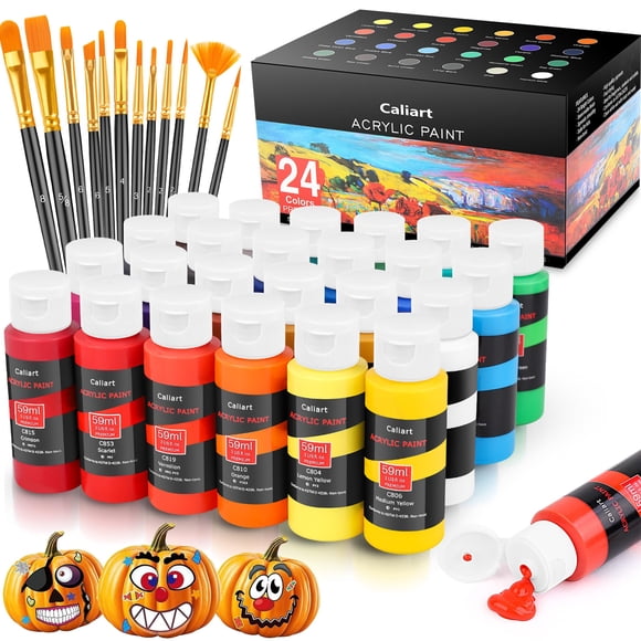 Juego de Pintura Caliart 24 Colores Acrílicos con 12 Pinceles de 59 ml