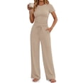 thumbnail image 2 of Sundazz 2 Piece Sets for Women Summer Lounge Set Ruched Top and Wide Leg Pants Matching Set Fashion Vacation Travel Outfits Clothes,Khaki,S, 2 of 8