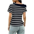 thumbnail image 6 of Womens T Shirts Fashion Striped Casual Short-Sleeve Off-Shoulder Patchwork T-Shirts Top, 6 of 9