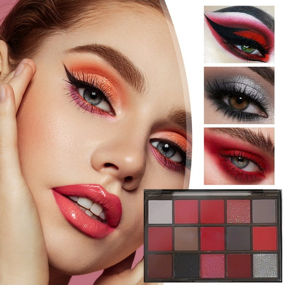 HHBEAUTY Red Eyeshadow Palette, 15 Colours Eyeshadow Palette, Shimmer & Matt, Metallic Eyeshadow Palette Set, Black Smokey Eyes Make Up Palette, Pigmented Make Up Kit, Halloween, Christmas