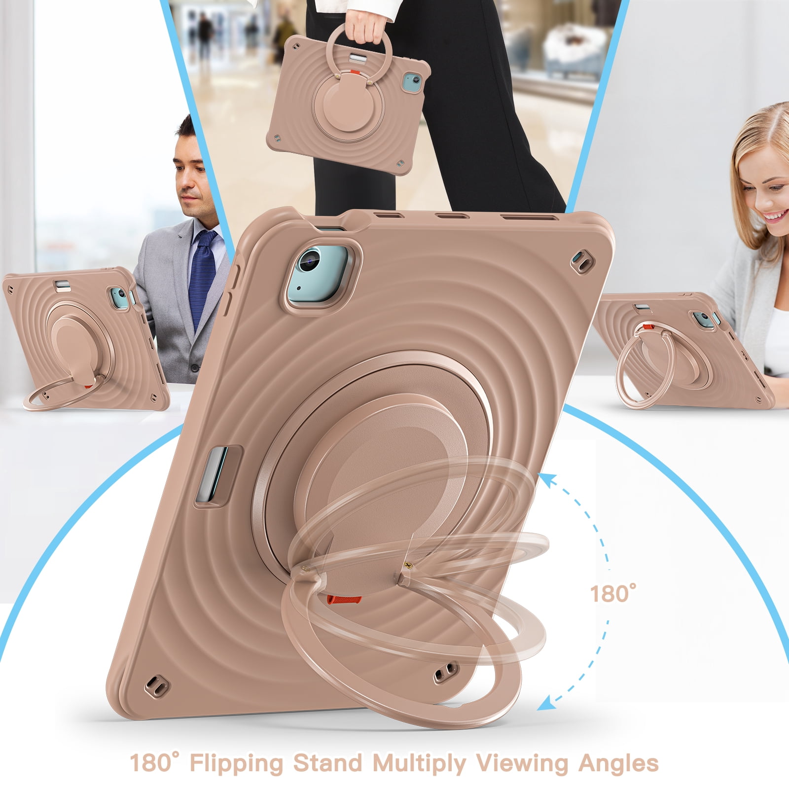 Case for Apple iPad Air 11 (2024) with Stand for Women Men, 360° Rotatable Kickstand Shoulder Strap Pencil Holder Shockproof Protective Back Cover for iPad Air 11 inch Case M2 2024, Latte