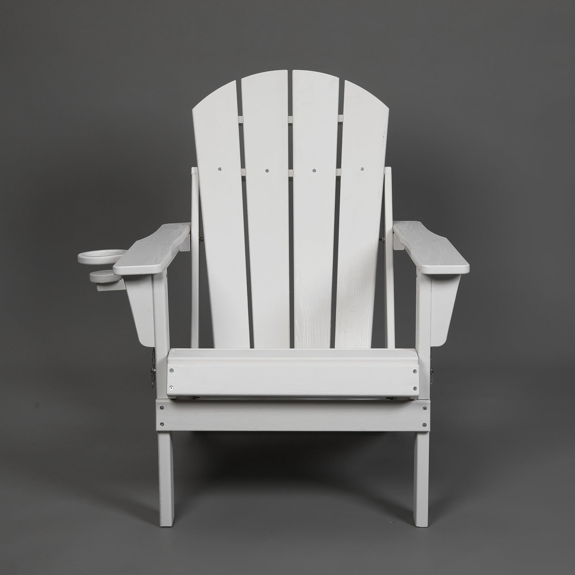 Set of 2 HDPE Folding Adirondack Chair with Cup Holder, Composite Wood Texture Outdoor Chair for Patio, Garden, Poolside, Deck, Backyard, White
