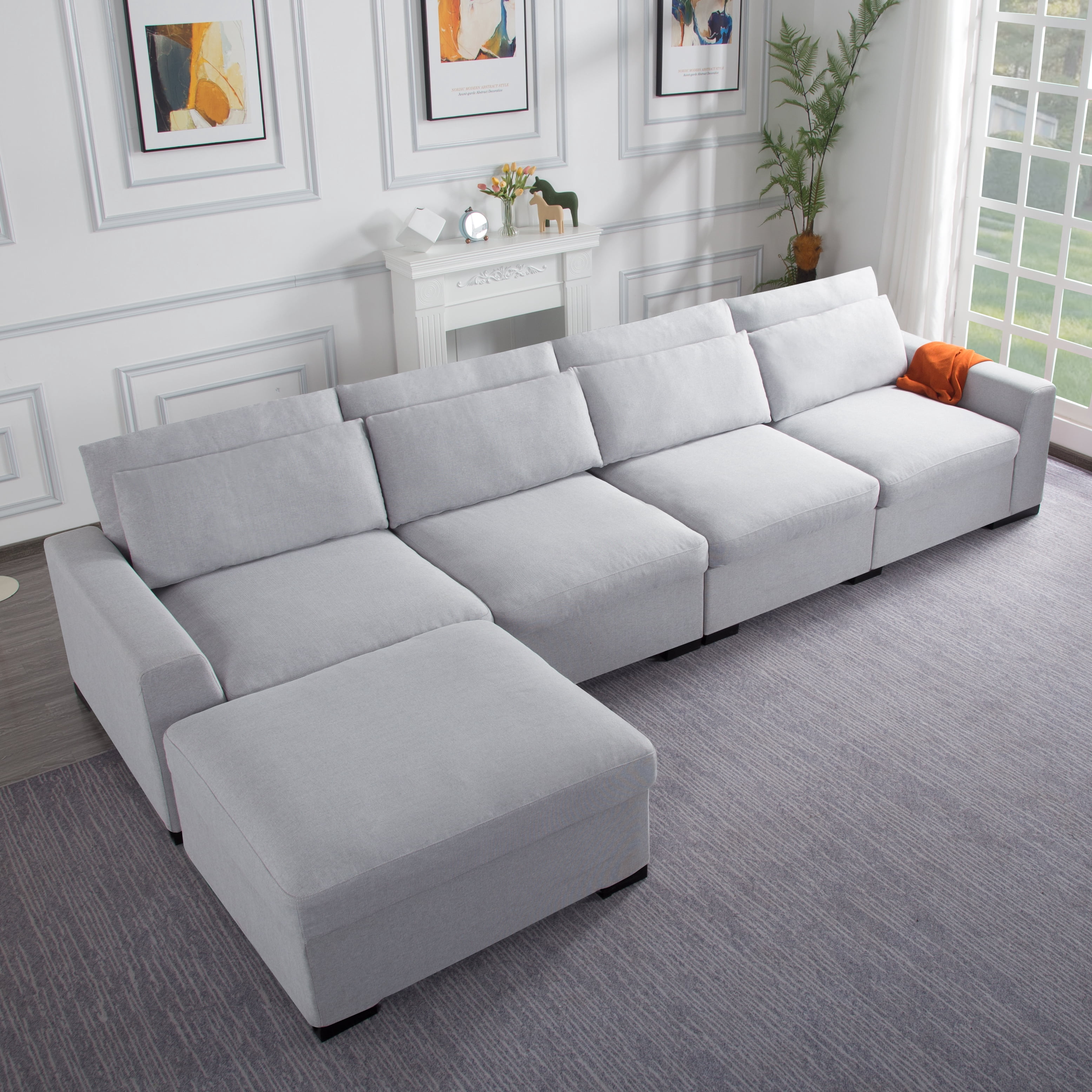 Gewnee Modern Modular Sectional Sofa Set with Ottoman, High-Density Foam, Removable Cushions, Solid Wood and Metal Frame, Suitable for Home/Office Use