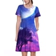 thumbnail image 1 of Easygdp Dreamy Colorful Starry Sky para Vestido Transpirable de Mujer, Vestido Suelto de Manga Corta con Pliegues y Bolsillos para el Verano, 1 of 6