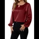 thumbnail image 2 of Camisa Informal de Satén de Larga para Mujer, Elegante Blusa de Trabajo, Atuendo Formal de Otoño para la Oficina Vino Tinto M, 2 of 10