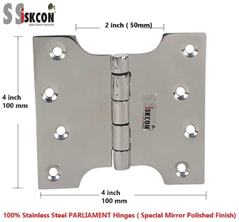 Ssiskcon Stainless Steel Parliament Door Hinge 4 in x 2" Center Gap x 4in, 8 Screws Mirror