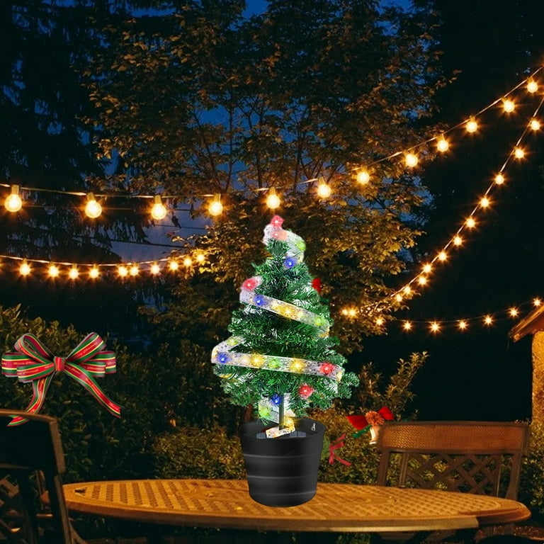 Sruiluo Christmas Lights Outdoor Outdoor Solar Christmas Tree Light Solar Powered Prelit Small Christmas Tree for Holiday Outside Garden Yard Decor